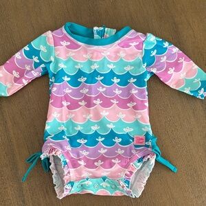 Ruffle Butts Pink and Blue Wave Rashguard